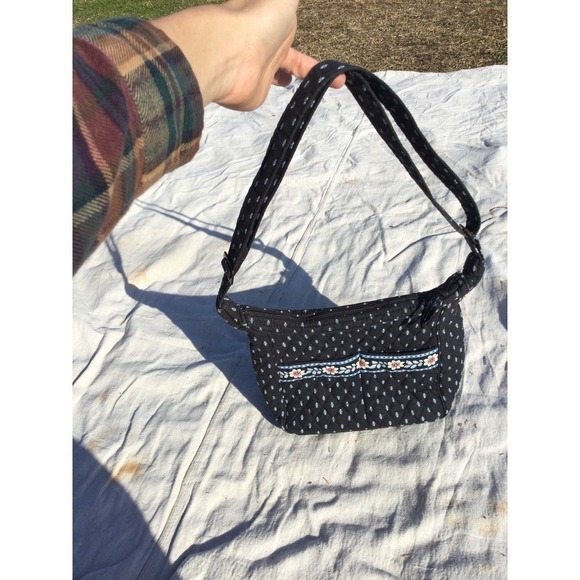 Vera Bradley Handbags - Vera Bradley womens fabric purse satchel 11” 11 in handbag black blue floral